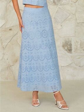 Light Blue Eyelet Maxi Skirt - Women